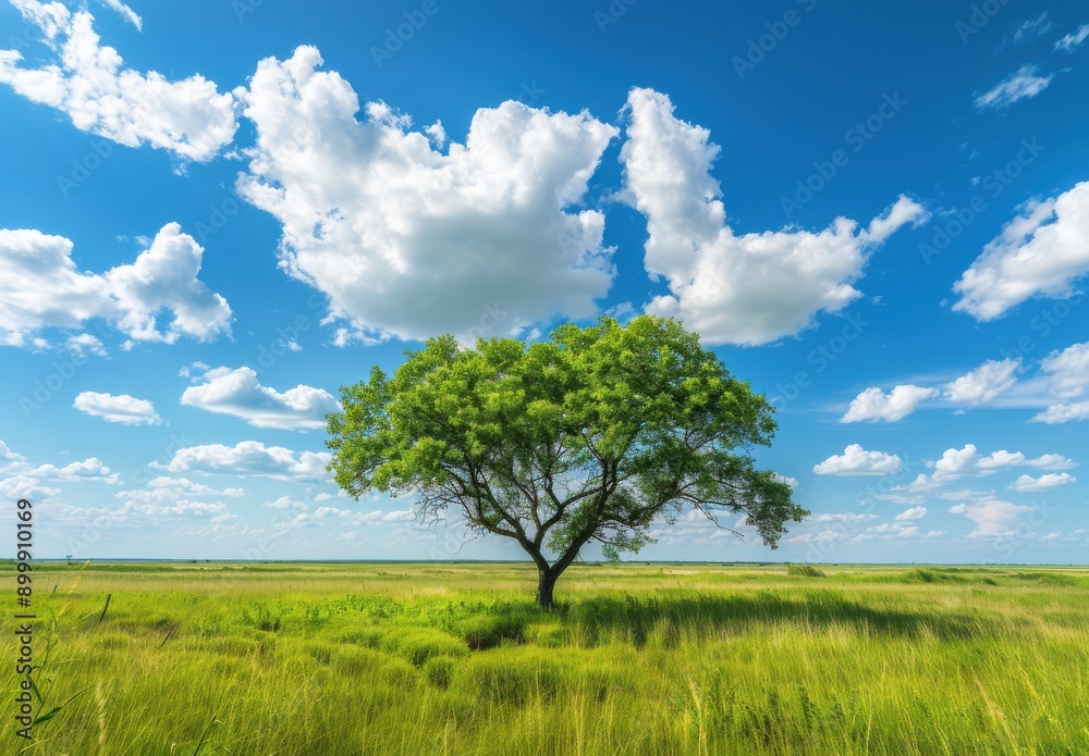 Obraz premium heart-shaped tree stands alone in the middle of an open field, surrounded by tall grass