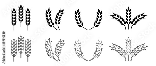 Wheat ears icon set. Wheat logo. Grain spikes set icons.Grain icon. Agriculture symbol. vector illustration