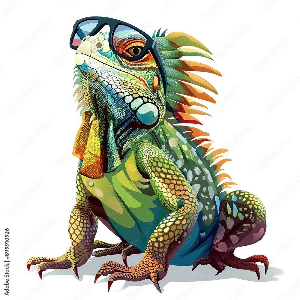 Obraz premium Iguana Modern Boho animal fashion cartoon isolated whitebackground 16:9