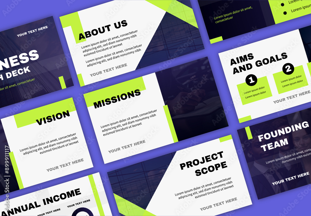 Blue and Green Business Pitch Deck Modern Presentation Design Set Stock ...