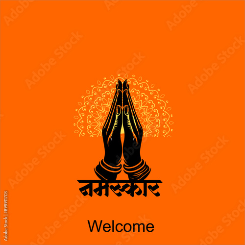 Indian women in traditional clothing with namaste hand, Welcoming design