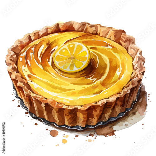 Watercolor painting of a tart, isolated on a white background, tart vector