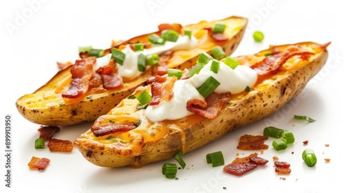 Wallpaper Mural Grilled bacon and cheddar potato skins with sour cream on white background for menu and ad Torontodigital.ca