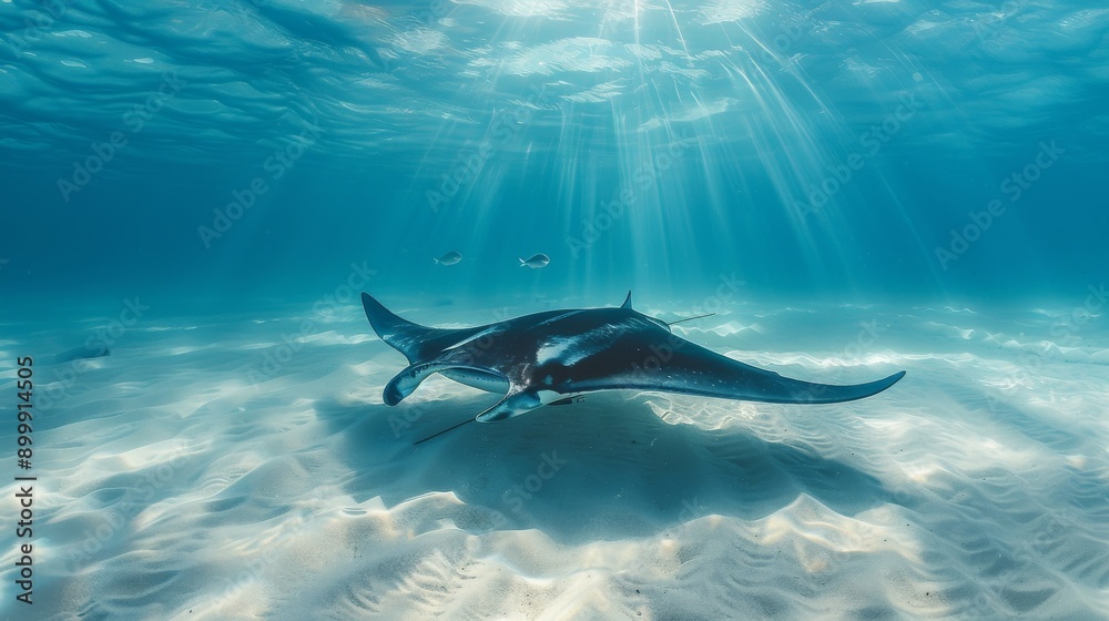 Obraz premium a majestic manta ray, gliding gracefully over a sandy ocean floor