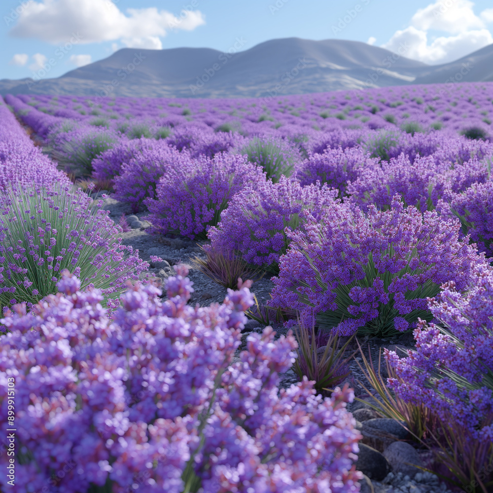 Obraz premium Lavender field under a bright sky.