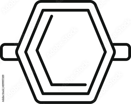 Simple chemical formula with hexagon shape and two bonds representing chemical element or compound