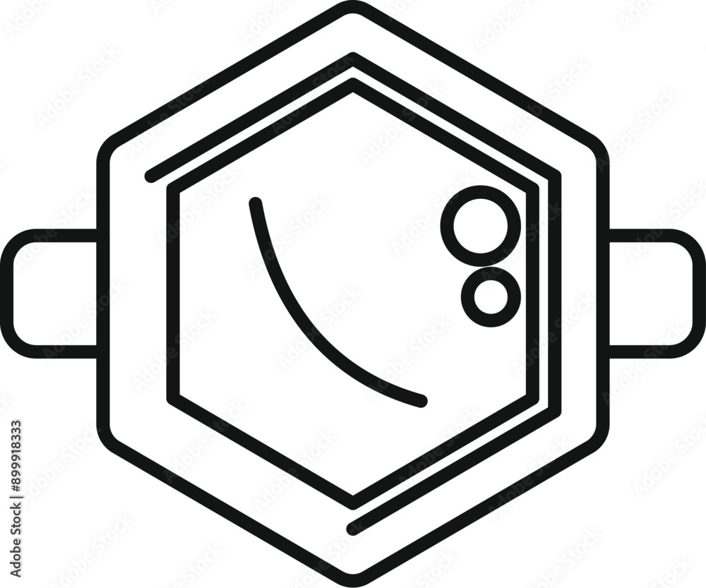 Line drawing of a scientific experiment with molecules reacting inside a hexagonal container Line drawing of a scientific experiment with molecules reacting inside a hexagonal container