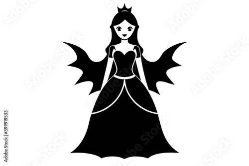 Elegant Vector Line Art Princess Halloween Design on White Background © Dalia