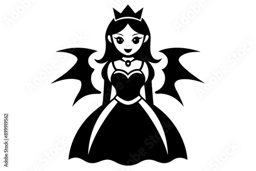 Elegant Vector Line Art Princess Halloween Design on White Background © Dalia