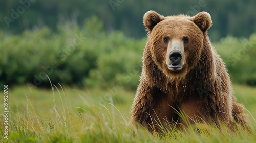 Large Carpathian brown bear portrait in the woods Europe Romania.