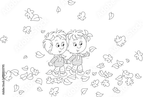 Happy little boy and girl w...