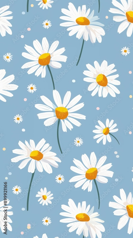 Daisy pattern on blue background. Phone case design or phone wallpaper Daisy pattern on blue background. Phone case design or phone wallpaper