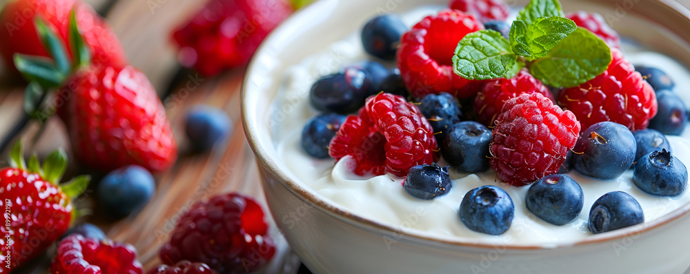 Yogurt bowl with berries, self-care, nutritious and wellness meal Yogurt bowl with berries, self-care, nutritious and wellness meal