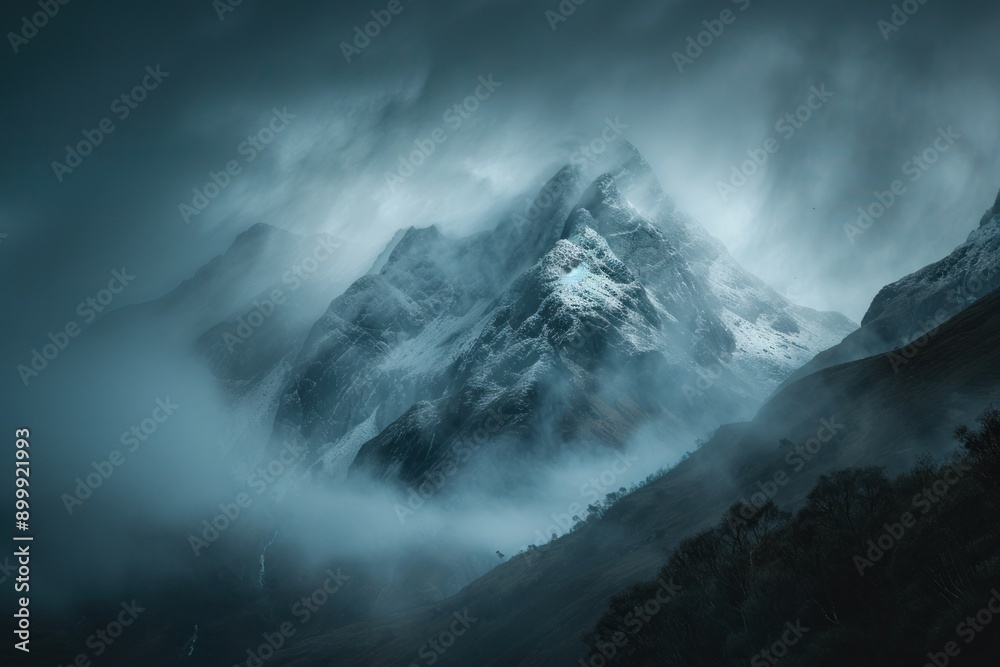 Obraz premium scary foggy mountain at nigh