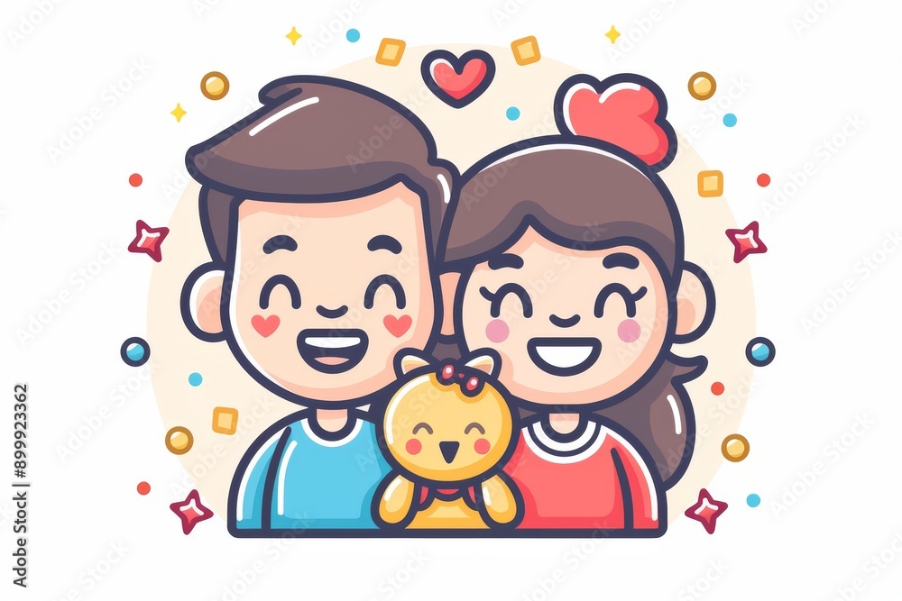 Adorable cartoon family with parents and baby showcasing love happiness and togetherness in a playful style Adorable cartoon family with parents and baby showcasing love happiness and togetherness in a playful style