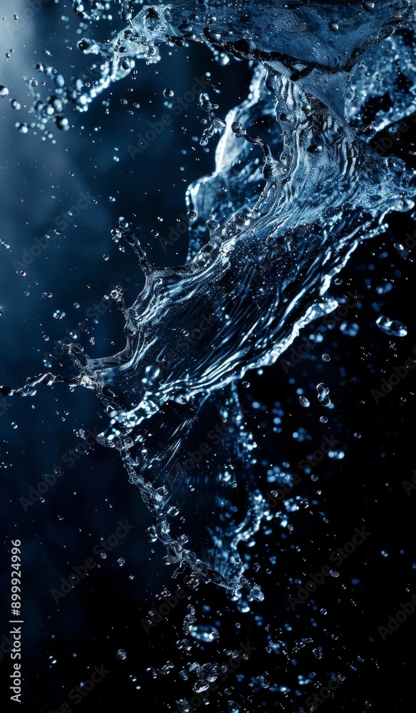 Abstract blue liquid splash on dark background creating dynamic shapes Abstract blue liquid splash on dark background creating dynamic shapes