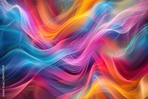 Vibrant abstract digital art featuring colorful wave forms and dynamic bright colors, creating a stunning visual effect