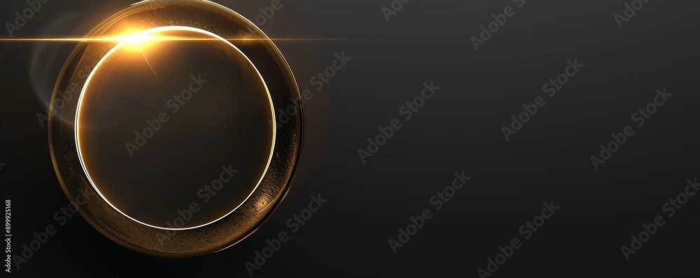 Golden halo with glowing light rays on dark background representing divinity and mysticism Golden halo with glowing light rays on dark background representing divinity and mysticism