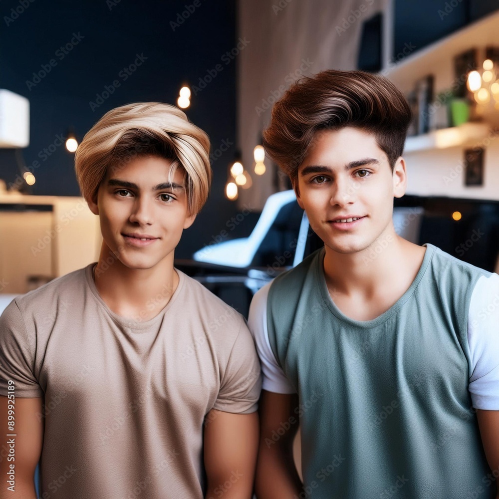 young boys with nice hair style in front of the car young boys with nice hair style in front of the car