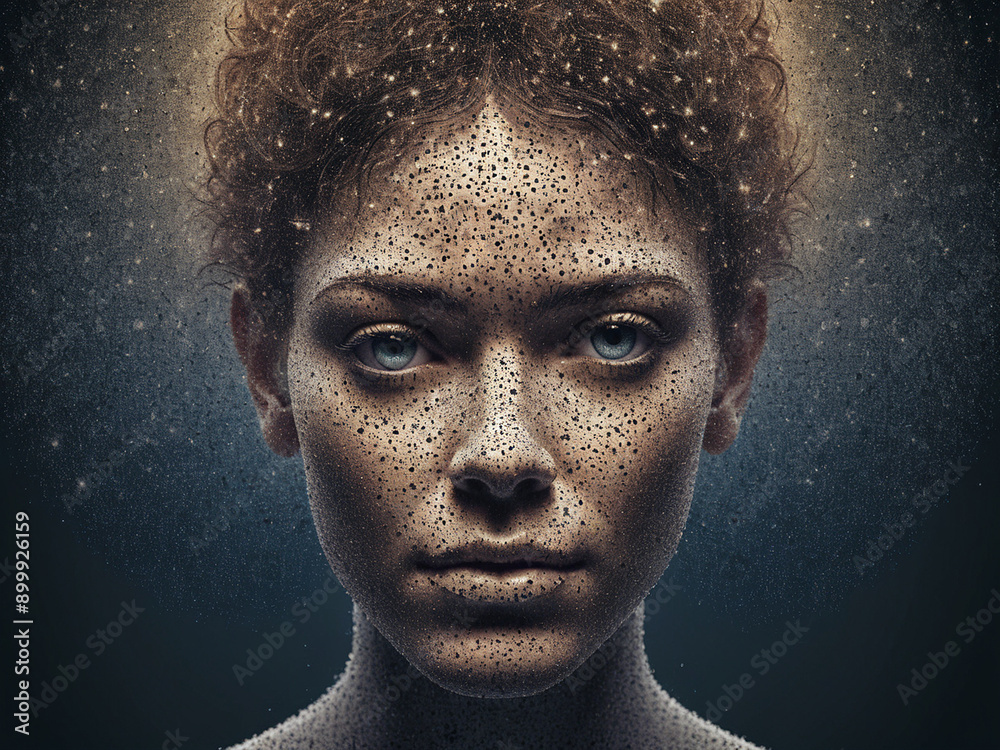 abstract artistic human head portrait made of dotted particles array - generated by ai
