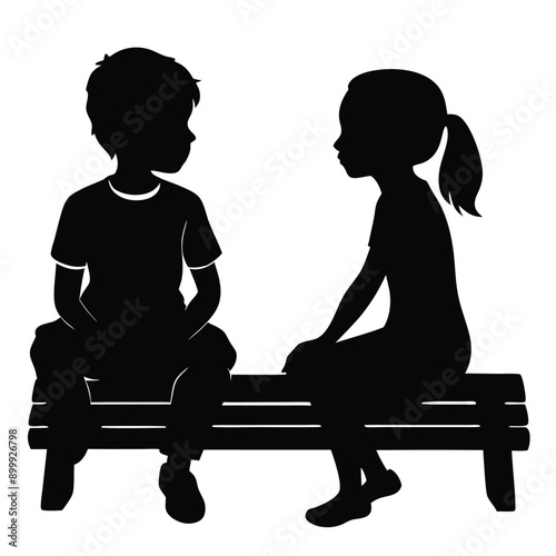 girl friend and boy friend sitting together on a bench, vector silhouette