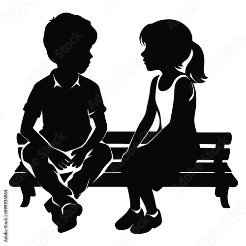 girl friend and boy friend sitting together on a bench, vector silhouette