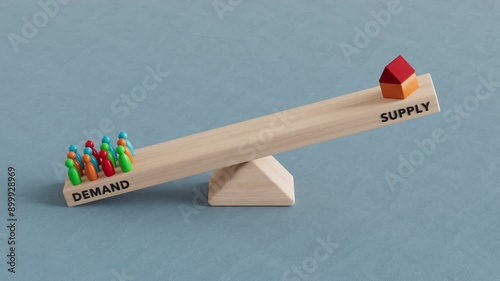 Demand vs supply home buyers vs house available concept, Real estate market economy Animation