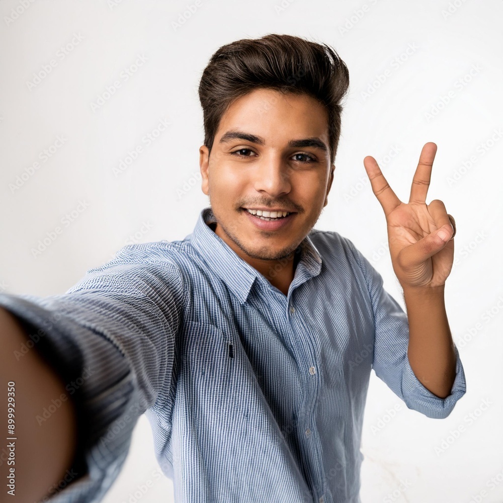 a man Peace Hand Gestures on white background, concept of success and victory a man Peace Hand Gestures on white background, concept of success and victory