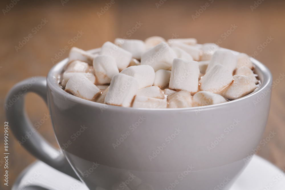cup of cocoa drink with marshmallow on oak wood table cup of cocoa drink with marshmallow on oak wood table
