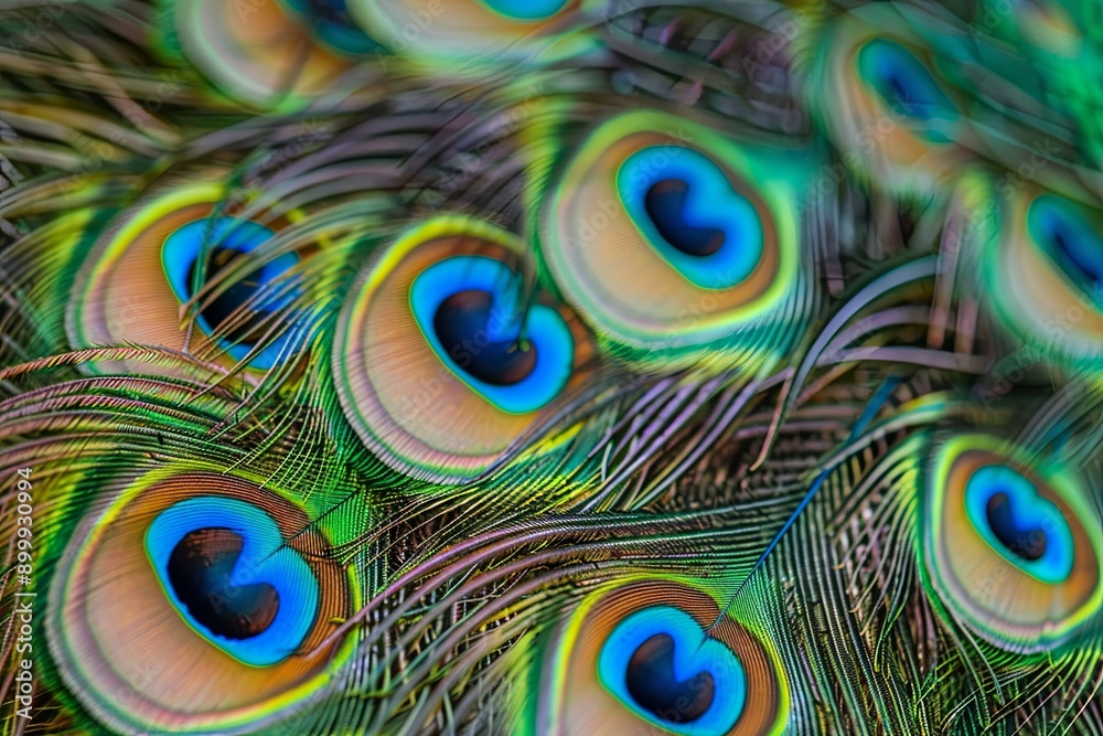 Obraz premium Vibrant Peacock Feathers Displaying Intricate Patterns On A Soft Color Background