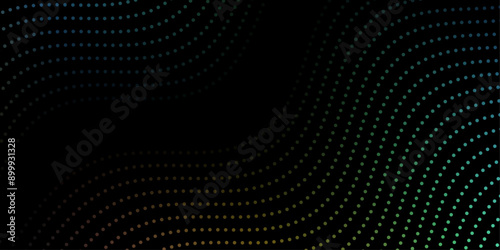 Abstract background with dots and waves. Medium banner size. Element for design. Vector background for brochure, booklet, flyer, poster. Colorful and black gradient. Dark, night