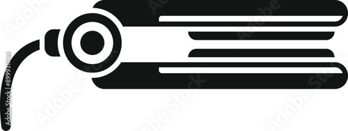 Black glyph icon of a hair straightener with a temperature control dial