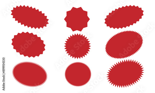 Set of colorful Star burst sticker vector set. rectangle and square, oval and circle shapes with wavy edges. starburst flower sale badge. tags or labels. Vector flat illustration.