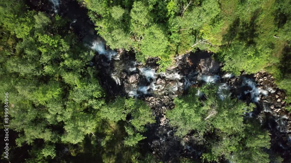 drone aerial view of vengedalen valley in rauma in alndalsnes in summer with stream and lake drone aerial view of vengedalen valley in rauma in alndalsnes in summer with stream and lake