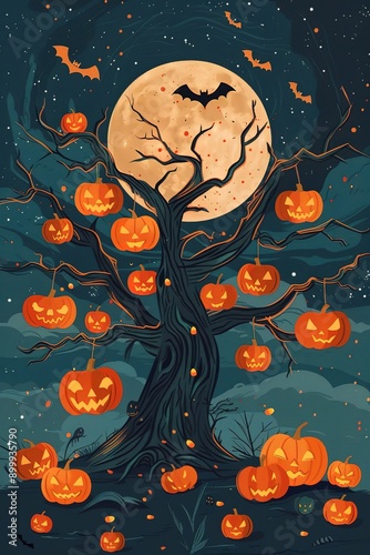 Glowing Jack-O'-Lanterns on Spooky Tree photo