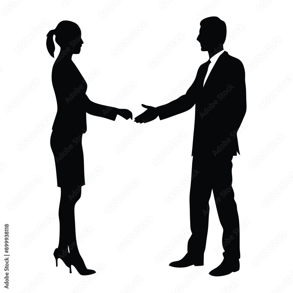 Fototapeta premium a business man and woman are hand shakeing, vector art illustration, flat style, isolated white background