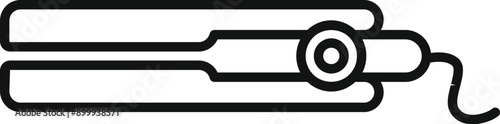 Hair straightener icon in outline style showing a hair styling tool for a beauty salon