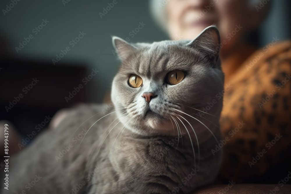 Senior Woman Holding Her Adorable Persian Fold Cat Indoors Senior Woman Holding Her Adorable Persian Fold Cat Indoors