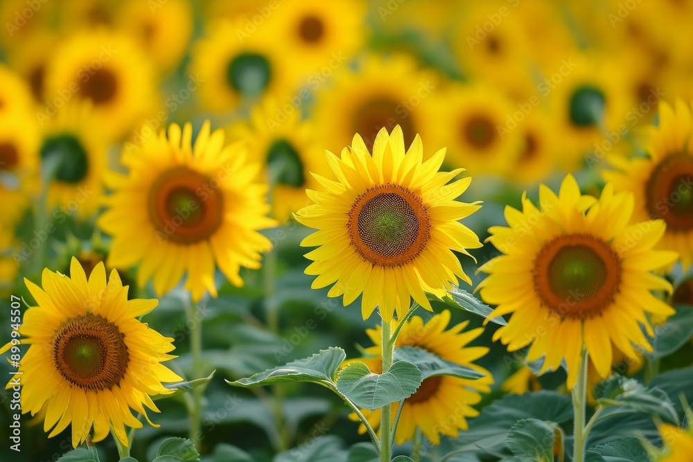 A Large Field of Yellow Sunflowers With Green Leaves, Sea of sunflowers swaying gently in a bright birthday scene, AI Generated A Large Field of Yellow Sunflowers With Green Leaves, Sea of sunflowers swaying gently in a bright birthday scene, AI Generated