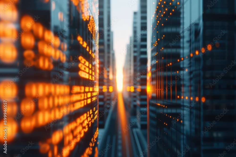 Naklejka premium Climate research is showcased with sunlight filtering through augmented reality data sets, producing an ultramodern, supernatural scene, banner, with copy space