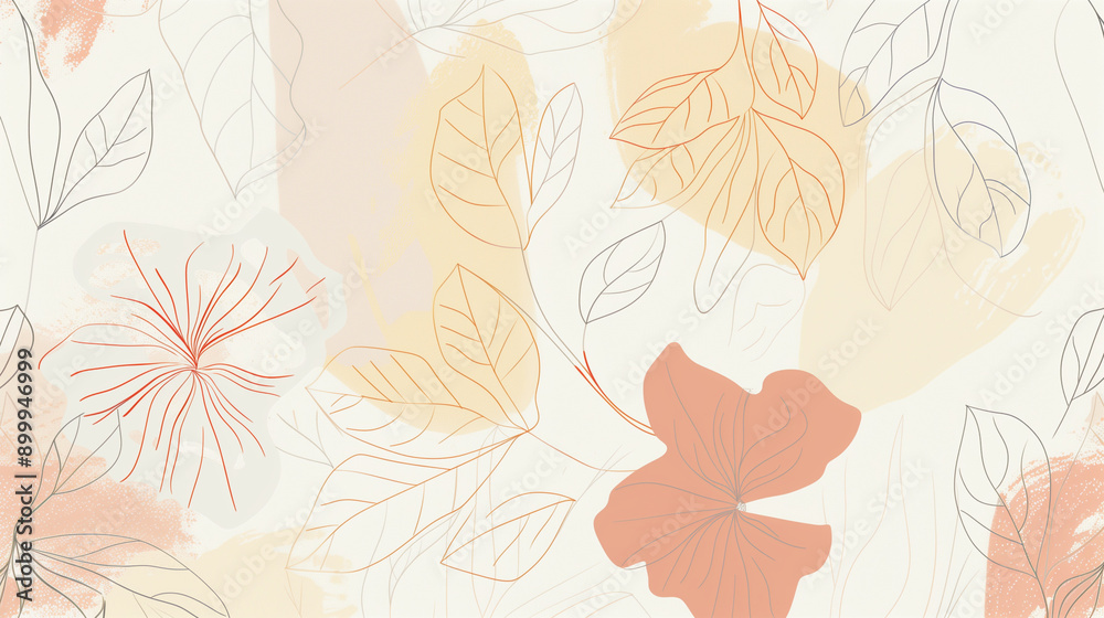 custom made wallpaper toronto digitalElegant floral illustration with gentle flowers on a beige background.
