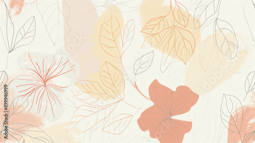 Wallpaper Mural Elegant floral illustration with gentle flowers on a beige background. Torontodigital.ca