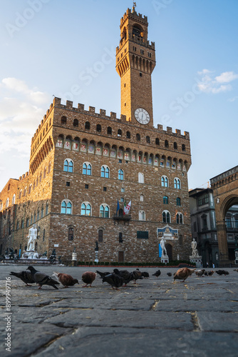 Dawn in the center of the renaissance capital - Florence. The oldest Ponto Vecchio bridge.