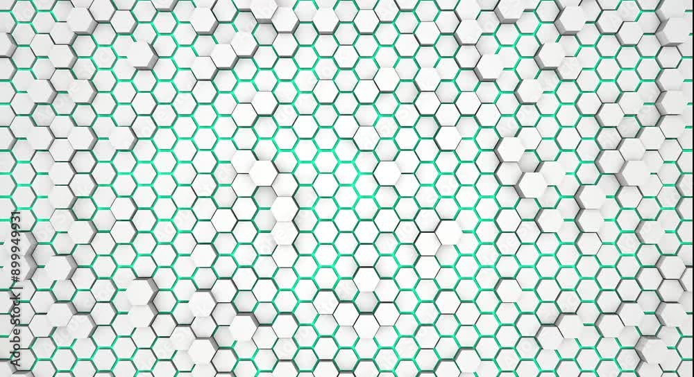 White and teal hexagonal background with a clean and modern animated design.