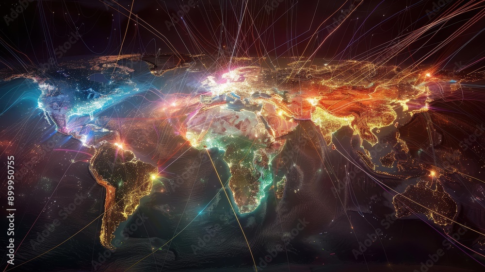 Earth at Night with Interconnected Lines of Light Earth at Night with Interconnected Lines of Light