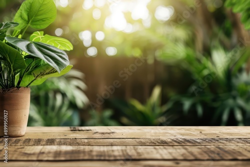 Wood Table Cozy Style Garden View A cozy wood table exudes warmth