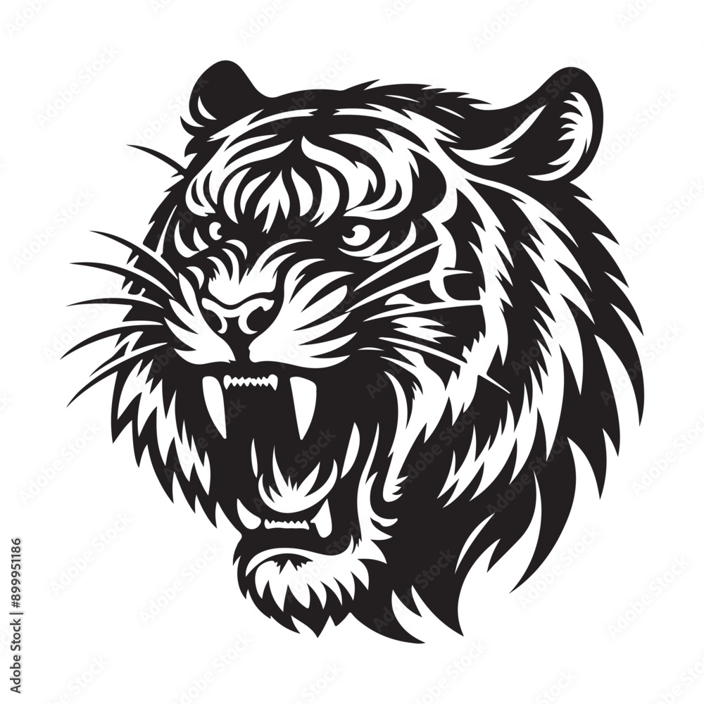 Fototapeta premium Tiger Head Tattoo. Tiger Head silhouette vector illustration