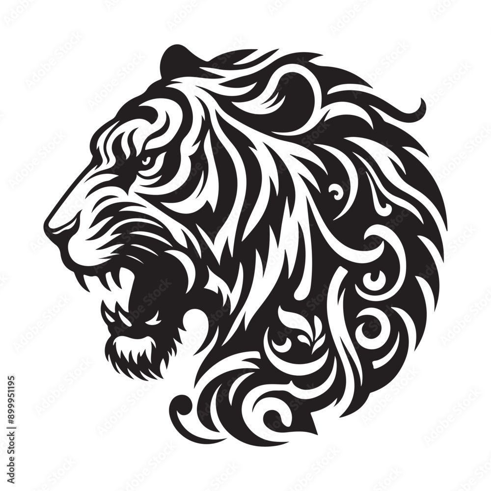 Obraz premium Tiger Head Tattoo. Tiger Head silhouette vector illustration