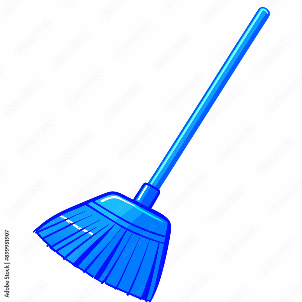 Blue Broom Icon, Modern Style, Cleaning Tool with Copy Space Blue Broom Icon, Modern Style, Cleaning Tool with Copy Space