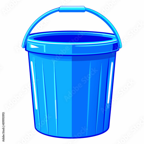 Blue Bucket Icon, Modern Design, Cleaning Tool with Copy Space